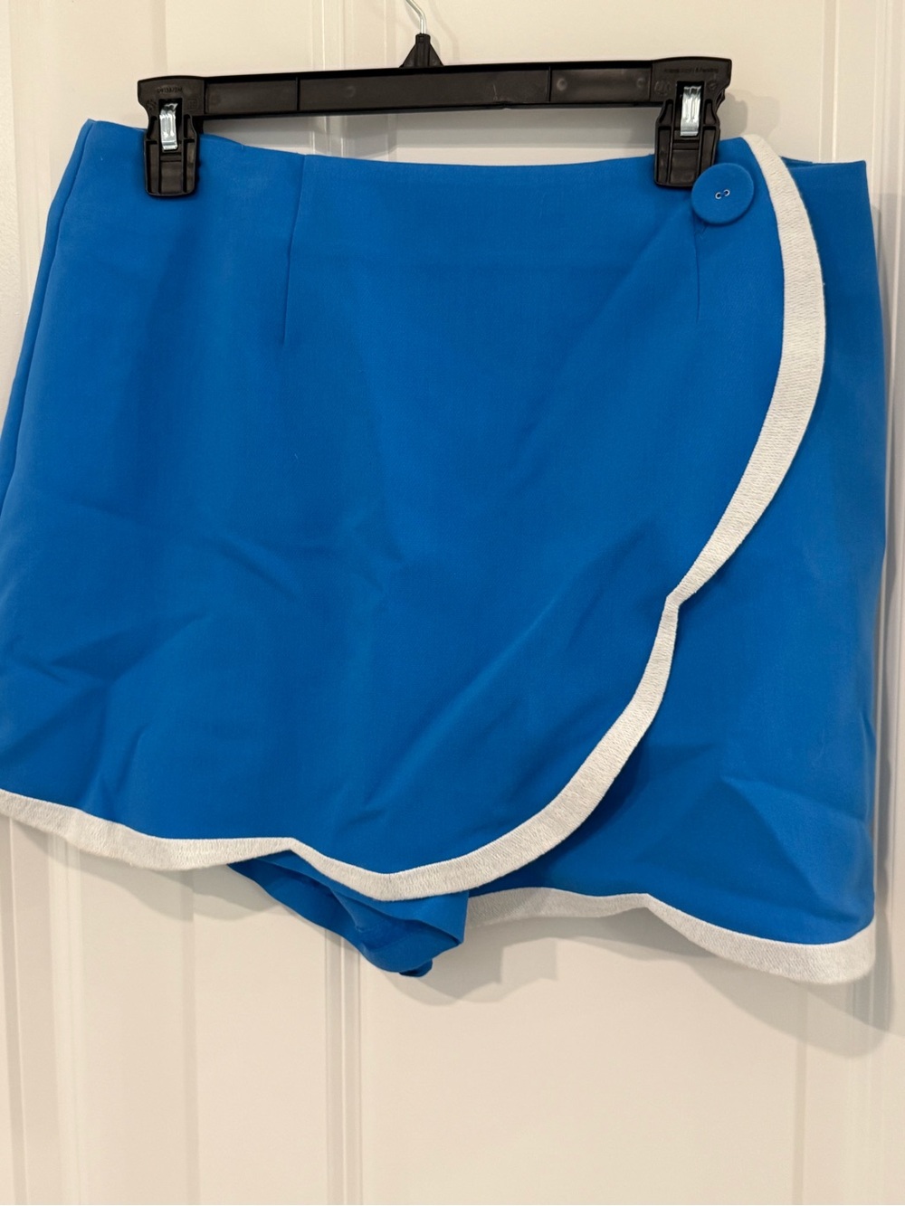 Mauve Bright Blue Wrap-Front Mini Skort with White Trim